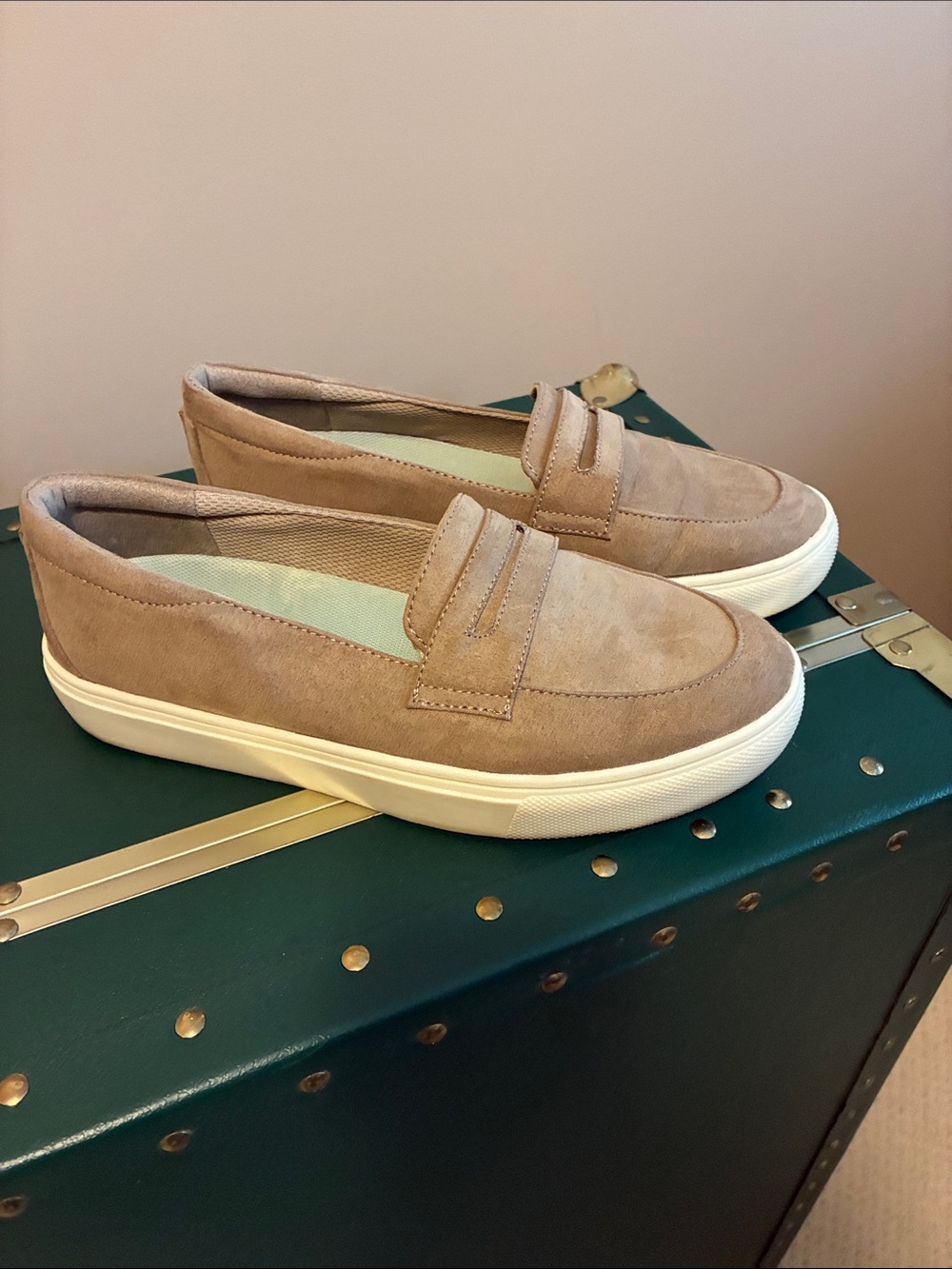 Dr. Scholl's Taupe Suede Slip-On Loafers for Women - Picture 2 of 4